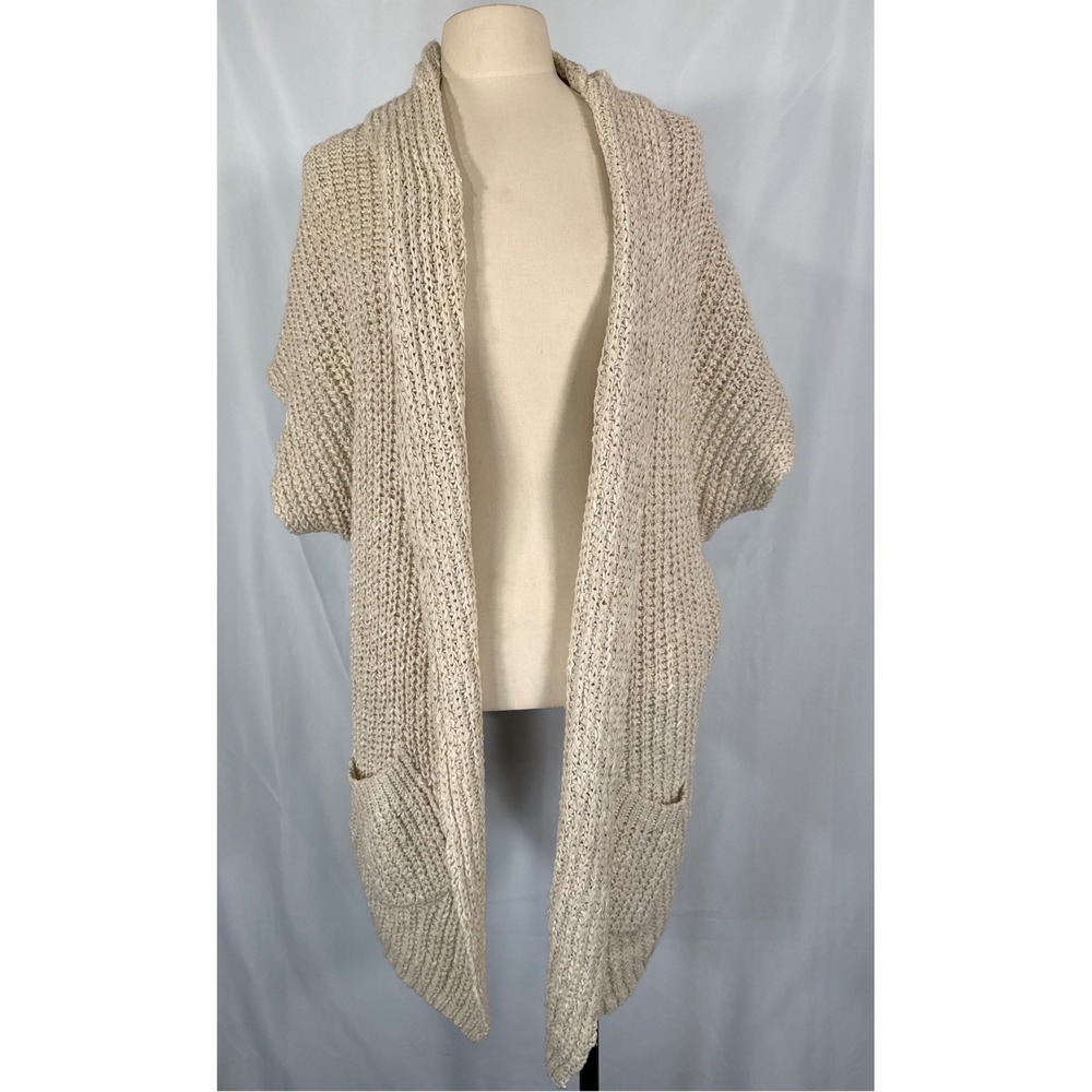 ZARA‎ KNIT Womens Medium Beige Chunky Knit Short Sleeve Cardigan Shrug Sweater